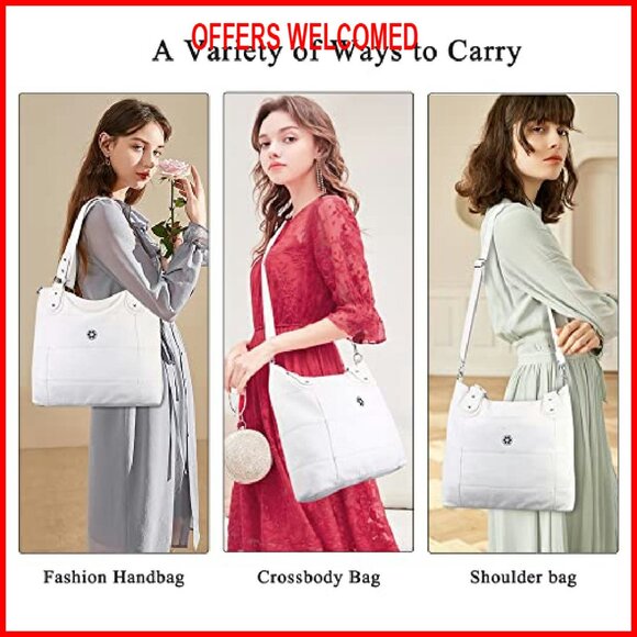 Large Vegan Leather Hobo Bag Crossbody Shoulder Tote Multi-Function Pockets - Picture 3 of 8